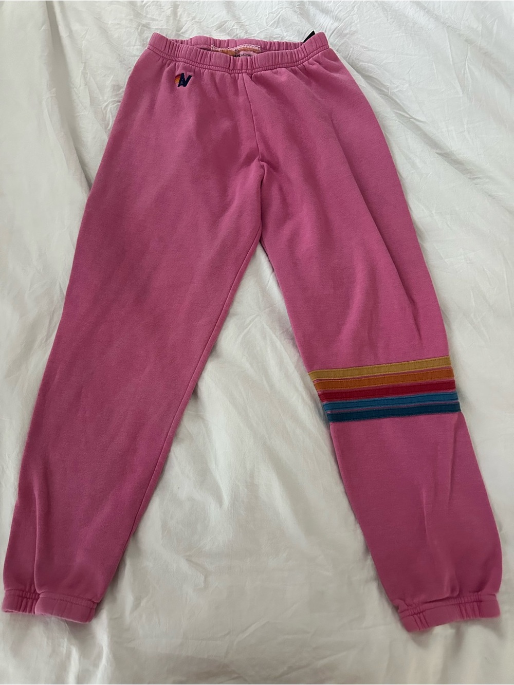 Aviator Nation Rainbow Stitch sweatpants in pink, size M